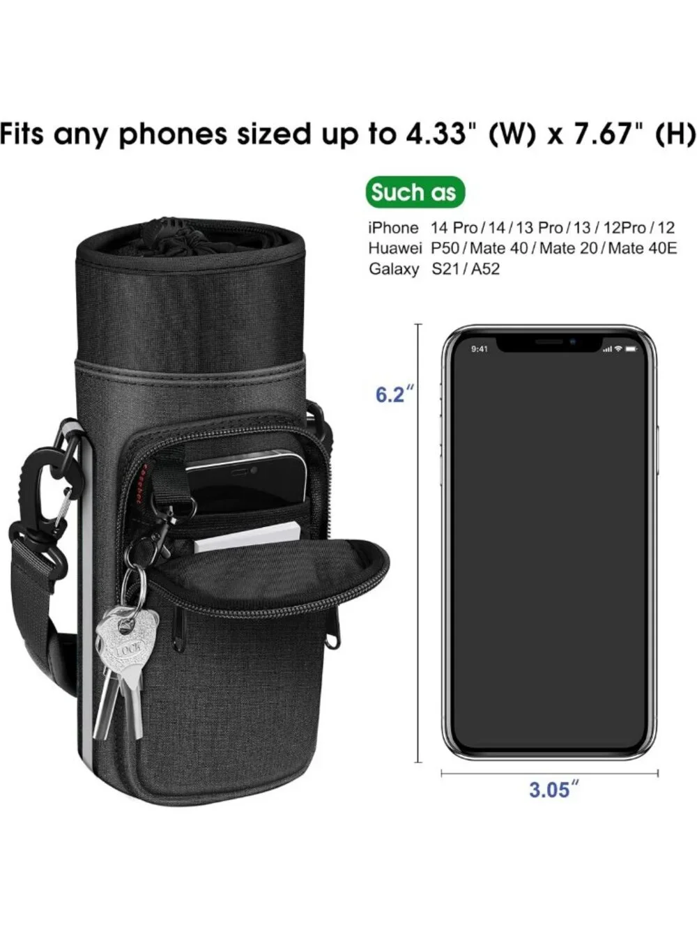 Adjustable Water Bottle Carrier Sling Bag with Pockets for Hiking & Travel
